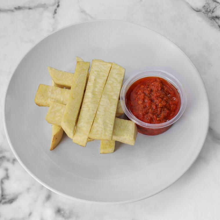 Fried Yam Served with Fried Stew