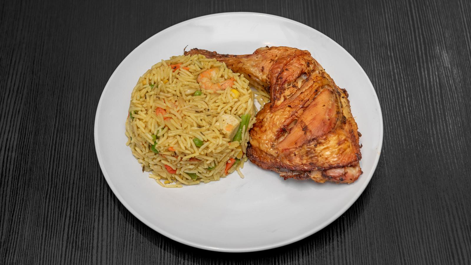 Fried Rice Served with Roasted Chicken